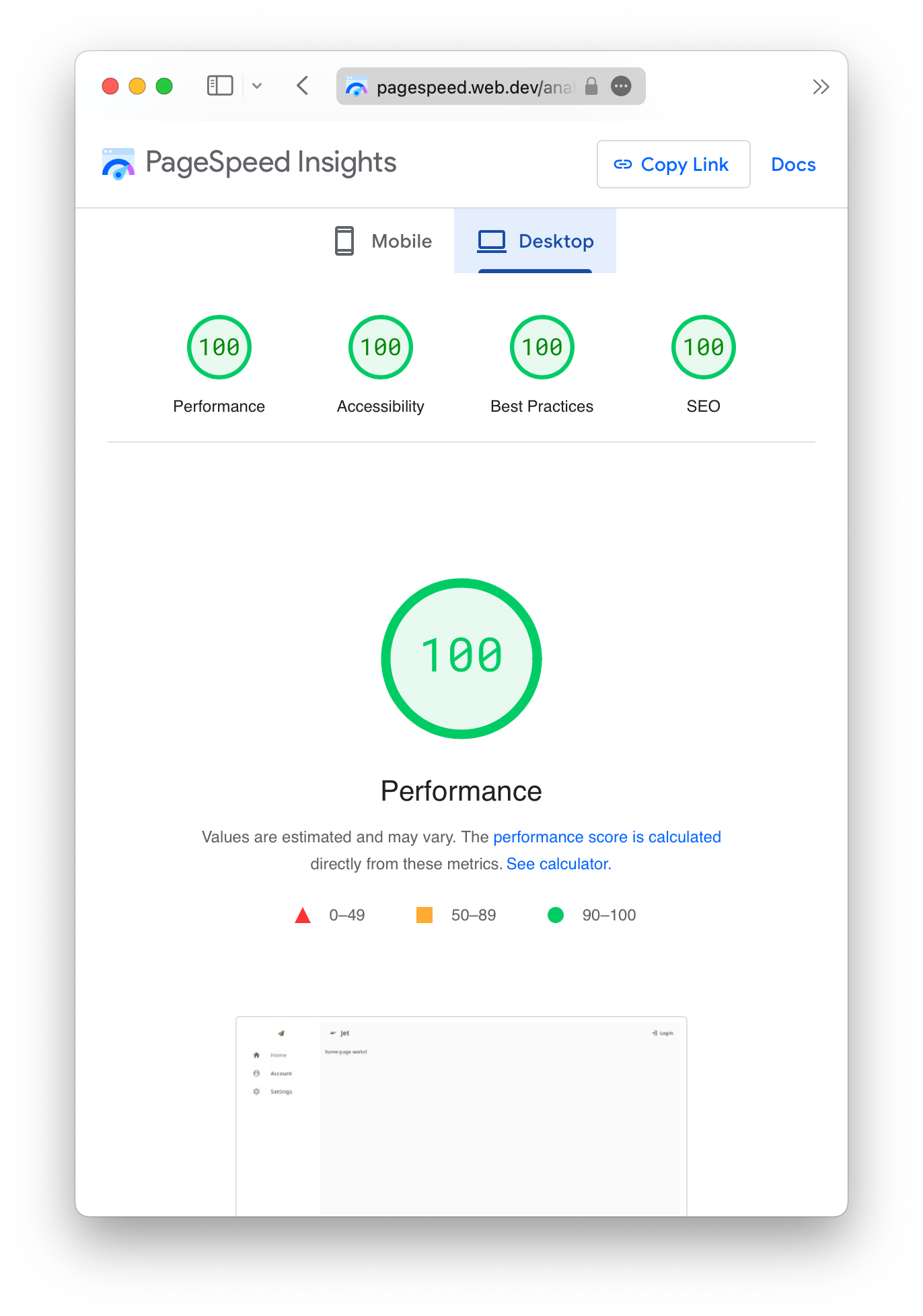 Jet's PageSpeed Insights (Desktop)