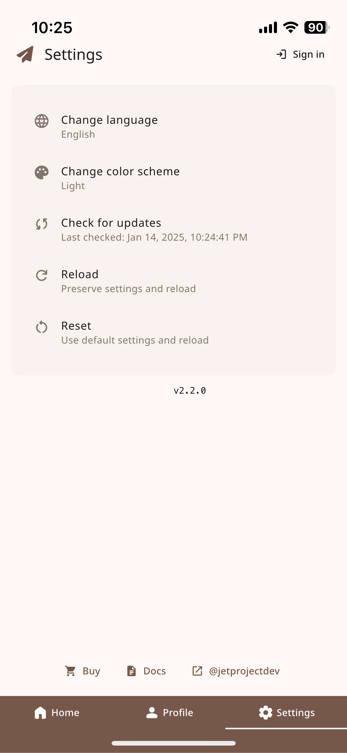 Settings Page Component in LTR language and font, light color scheme and mobile layout